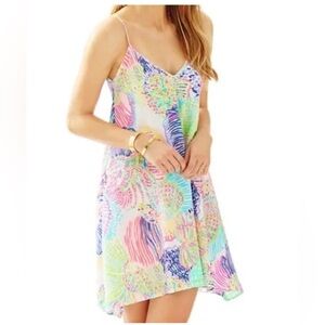 Lilly Pulitzer Clara Slip Dress 100% Silk Roar of the Seas Print Size Small